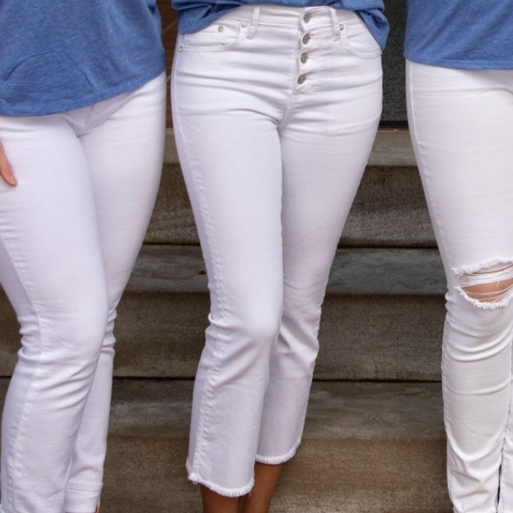 American Eagle hi-rise crop flare white jeans